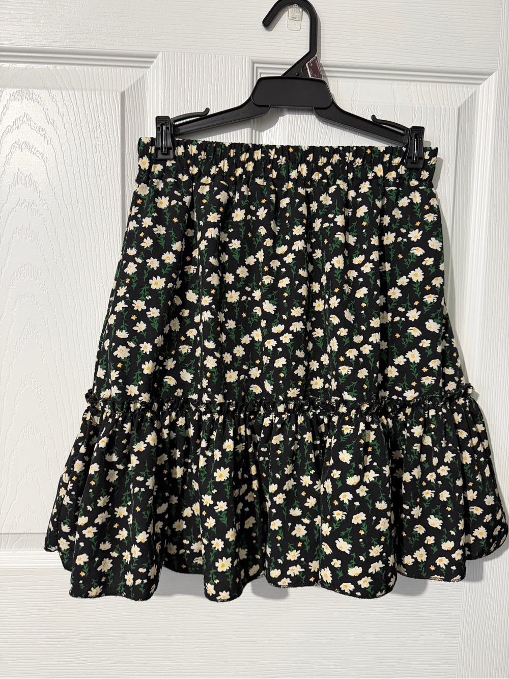 Black Floral Ruffle Tiered Skirt
